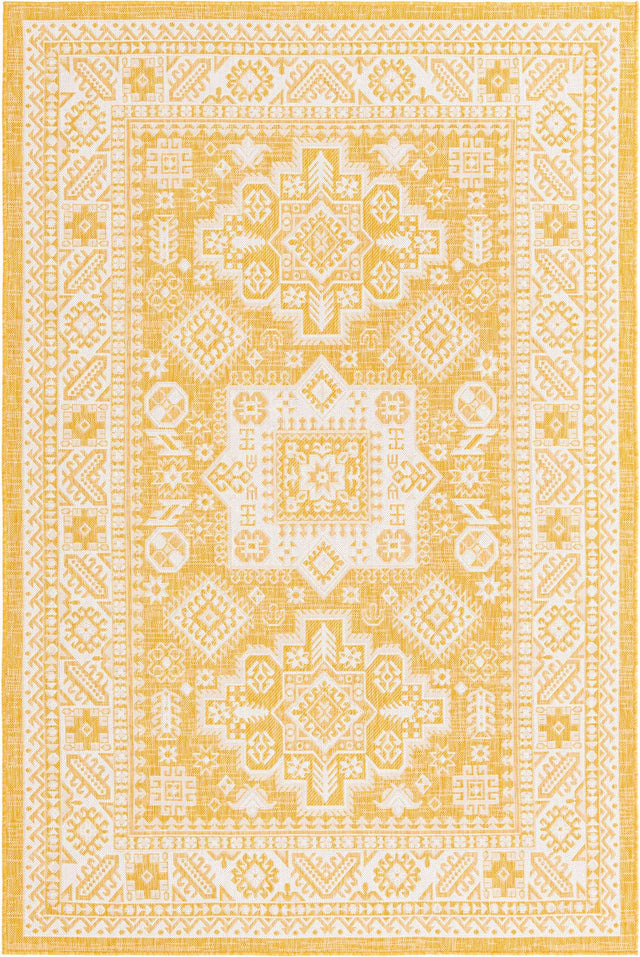 Yellow 6' 1 x 9' Outdoor Aztec Rectangle Area Rug Weather Resistant for Patio, Deck, Terrace, Balcony, Porch 100% Polypropylene Traditional Carpet Mat for Sale at Rug Engine
