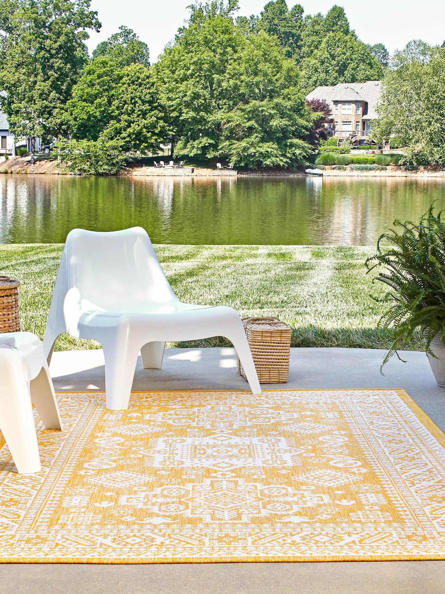 Yellow 10' x 13' 1 Outdoor Aztec Rectangle Area Rug Weather Resistant for Patio, Deck, Terrace, Balcony, Porch 100% Polypropylene Traditional Carpet Mat for Sale at Rug Engine