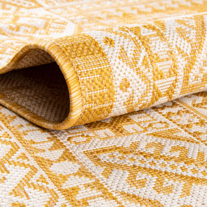 Yellow 10' x 13' 1 Outdoor Aztec Rectangle Area Rug Weather Resistant for Patio, Deck, Terrace, Balcony, Porch 100% Polypropylene Traditional Carpet Mat for Sale at Rug Engine