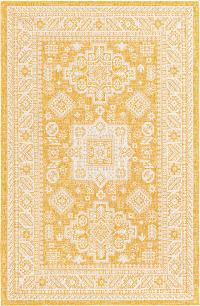 Yellow 5' 3 x 8' Outdoor Aztec Rectangle Area Rug Weather Resistant for Patio, Deck, Terrace, Balcony, Porch 100% Polypropylene Traditional Carpet Mat for Sale at Rug Engine