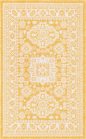Yellow 3' 1 x 5' 3 Outdoor Aztec Rectangle Area Rug Weather Resistant for Patio, Deck, Terrace, Balcony, Porch 100% Polypropylene Traditional Carpet Mat for Sale at Rug Engine