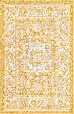 Yellow 2' x 3' 1 Outdoor Aztec Rectangle Area Rug Weather Resistant for Patio, Deck, Terrace, Balcony, Porch 100% Polypropylene Traditional Carpet Mat for Sale at Rug Engine