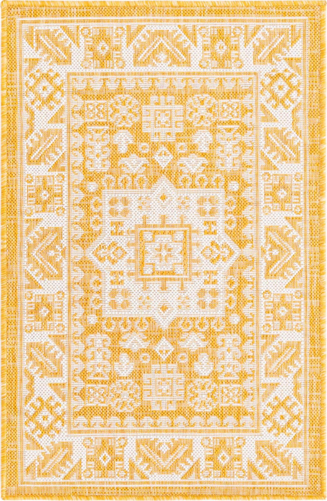 Yellow 2' x 3' 1 Outdoor Aztec Rectangle Area Rug Weather Resistant for Patio, Deck, Terrace, Balcony, Porch 100% Polypropylene Traditional Carpet Mat for Sale at Rug Engine