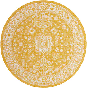 Yellow 10' x 10' Outdoor Aztec Round Area Rug Weather Resistant for Patio, Deck, Terrace, Balcony, Porch 100% Polypropylene Traditional Carpet Mat for Sale at Rug Engine
