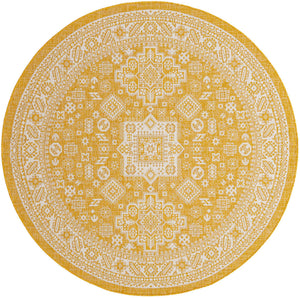 Yellow 7' 10 x 7' 10 Outdoor Aztec Round Area Rug Weather Resistant for Patio, Deck, Terrace, Balcony, Porch 100% Polypropylene Traditional Carpet Mat for Sale at Rug Engine