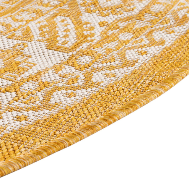 Yellow 3' 1 x 3' 1 Outdoor Aztec Round Rug