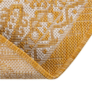 Yellow 4' 1 x 4' 1 Outdoor Aztec Round Area Rug Weather Resistant for Patio, Deck, Terrace, Balcony, Porch 100% Polypropylene Traditional Carpet Mat for Sale at Rug Engine
