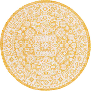 Yellow 4' 1 x 4' 1 Outdoor Aztec Round Area Rug Weather Resistant for Patio, Deck, Terrace, Balcony, Porch 100% Polypropylene Traditional Carpet Mat for Sale at Rug Engine