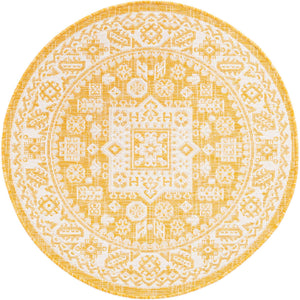 Yellow 3' 1 x 3' 1 Outdoor Aztec Round Rug