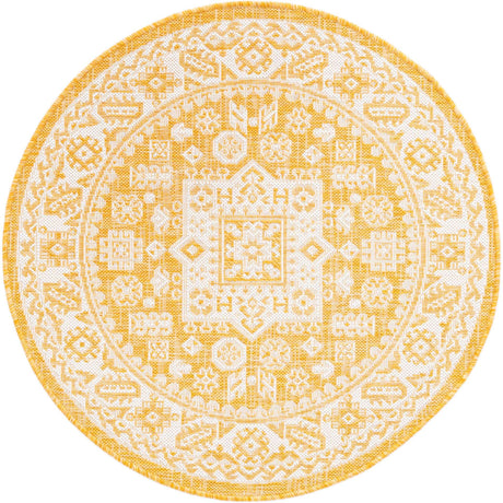 Yellow 3' 1 x 3' 1 Outdoor Aztec Round Rug