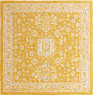 Yellow 10' x 10' Outdoor Aztec Square Area Rug Weather Resistant for Patio, Deck, Terrace, Balcony, Porch 100% Polypropylene Traditional Carpet Mat for Sale at Rug Engine
