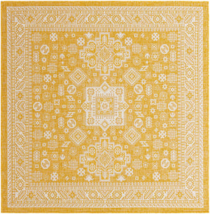 Yellow 7' 10 x 7' 10 Outdoor Aztec Square Area Rug Weather Resistant for Patio, Deck, Terrace, Balcony, Porch 100% Polypropylene Traditional Carpet Mat for Sale at Rug Engine