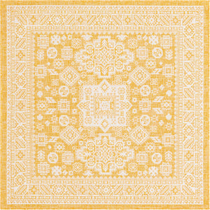 Yellow 5' 3 x 5' 3 Outdoor Aztec Square Area Rug Weather Resistant for Patio, Deck, Terrace, Balcony, Porch 100% Polypropylene Traditional Carpet Mat for Sale at Rug Engine