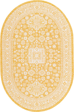Yellow 5' 3 x 8' Outdoor Aztec Oval Area Rug Weather Resistant for Patio, Deck, Terrace, Balcony, Porch 100% Polypropylene Traditional Carpet Mat for Sale at Rug Engine