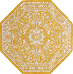Yellow 7' 10 x 7' 10 Outdoor Aztec Octagon Area Rug Weather Resistant for Patio, Deck, Terrace, Balcony, Porch 100% Polypropylene Traditional Carpet Mat for Sale at Rug Engine