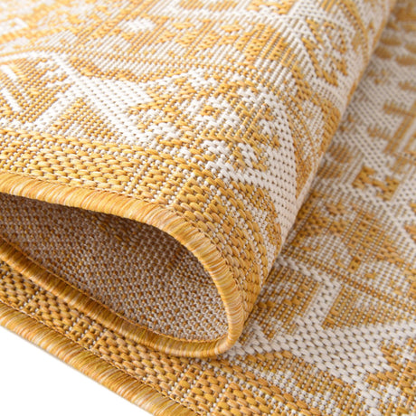 Yellow 5' 3 x 5' 3 Outdoor Aztec Octagon Area Rug Weather Resistant for Patio, Deck, Terrace, Balcony, Porch 100% Polypropylene Traditional Carpet Mat for Sale at Rug Engine