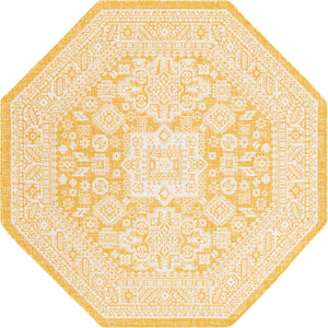 Yellow 5' 3 x 5' 3 Outdoor Aztec Octagon Area Rug Weather Resistant for Patio, Deck, Terrace, Balcony, Porch 100% Polypropylene Traditional Carpet Mat for Sale at Rug Engine