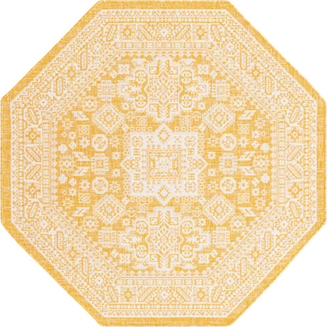 Yellow 5' 3 x 5' 3 Outdoor Aztec Octagon Area Rug Weather Resistant for Patio, Deck, Terrace, Balcony, Porch 100% Polypropylene Traditional Carpet Mat for Sale at Rug Engine