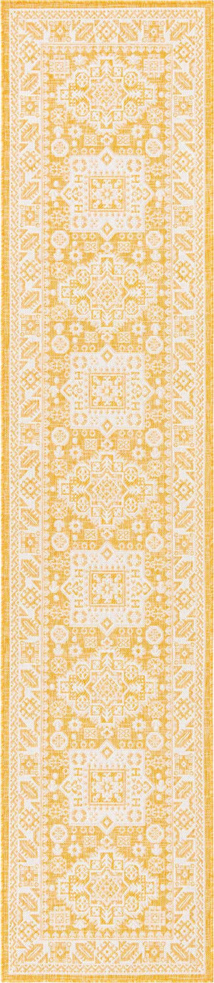 Yellow 2' 7 x 12' Outdoor Aztec Runner Area Rug Weather Resistant for Patio, Deck, Terrace, Balcony, Porch 100% Polypropylene Traditional Carpet Mat for Sale at Rug Engine