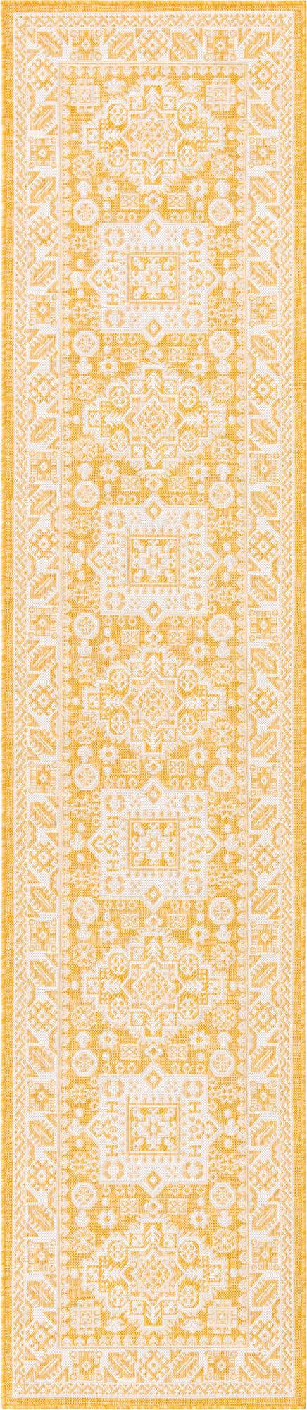 Yellow 2' 7 x 12' Outdoor Aztec Runner Area Rug Weather Resistant for Patio, Deck, Terrace, Balcony, Porch 100% Polypropylene Traditional Carpet Mat for Sale at Rug Engine