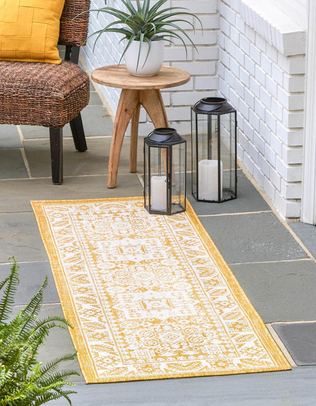 Yellow 2' x 6' 1 Outdoor Aztec Runner Area Rug Weather Resistant for Patio, Deck, Terrace, Balcony, Porch 100% Polypropylene Traditional Carpet Mat for Sale at Rug Engine