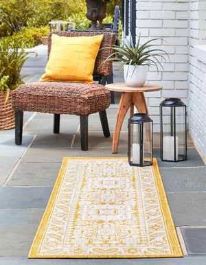 Yellow 2' 7 x 12' Outdoor Aztec Runner Area Rug Weather Resistant for Patio, Deck, Terrace, Balcony, Porch 100% Polypropylene Traditional Carpet Mat for Sale at Rug Engine