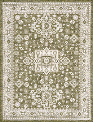 Green 9' x 12' Outdoor Aztec Rectangle Area Rug Weather Resistant for Patio, Deck, Terrace, Balcony, Porch 100% Polypropylene Traditional Carpet Mat for Sale at Rug Engine