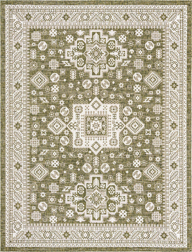 Green 9' x 12' Outdoor Aztec Rectangle Area Rug Weather Resistant for Patio, Deck, Terrace, Balcony, Porch 100% Polypropylene Traditional Carpet Mat for Sale at Rug Engine