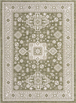 Green 7' 10 x 11' Outdoor Aztec Rectangle Area Rug Weather Resistant for Patio, Deck, Terrace, Balcony, Porch 100% Polypropylene Traditional Carpet Mat for Sale at Rug Engine