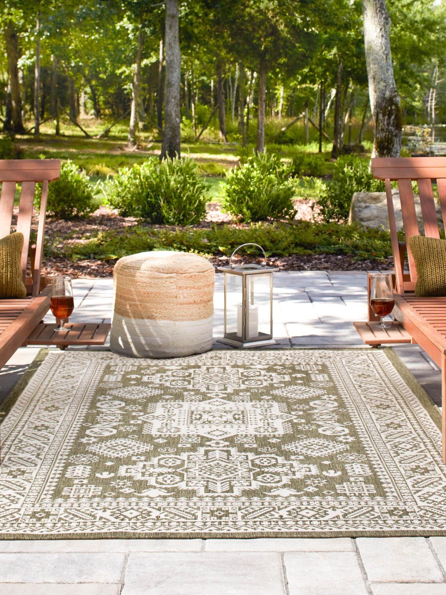 Green 9' x 12' Outdoor Aztec Rectangle Area Rug Weather Resistant for Patio, Deck, Terrace, Balcony, Porch 100% Polypropylene Traditional Carpet Mat for Sale at Rug Engine