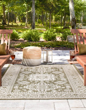 Green 10' x 14' 1 Outdoor Aztec Rectangle Area Rug Weather Resistant for Patio, Deck, Terrace, Balcony, Porch 100% Polypropylene Traditional Carpet Mat for Sale at Rug Engine