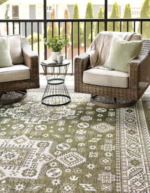 Green 10' x 14' 1 Outdoor Aztec Rectangle Area Rug Weather Resistant for Patio, Deck, Terrace, Balcony, Porch 100% Polypropylene Traditional Carpet Mat for Sale at Rug Engine