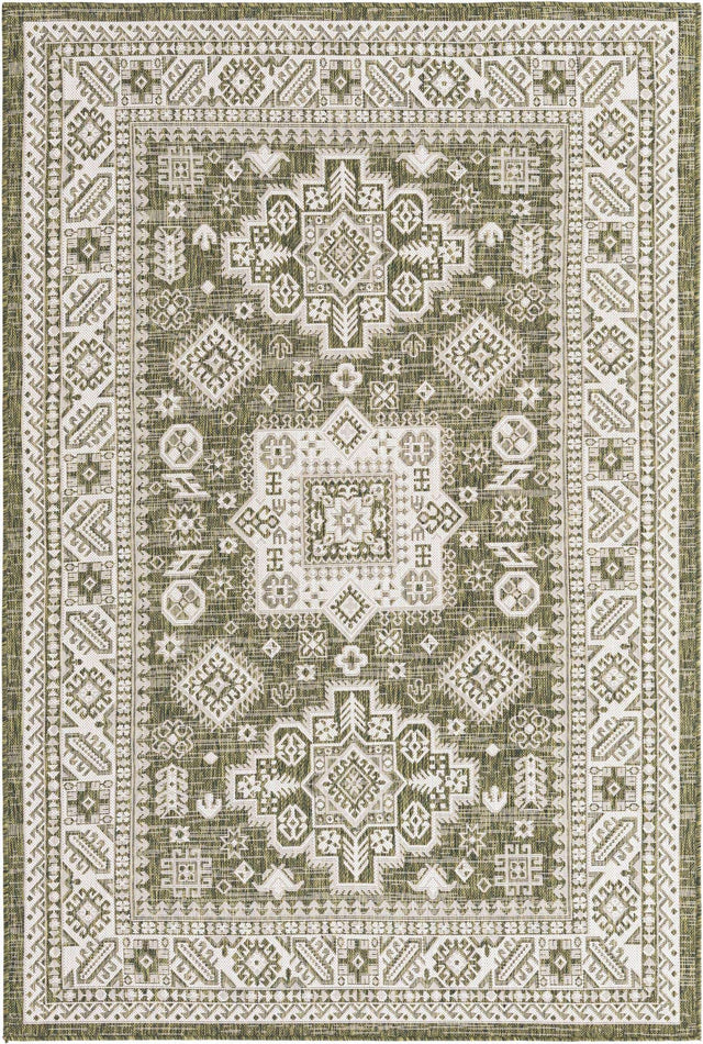 Green 5' 3 x 8' Outdoor Aztec Rectangle Area Rug Weather Resistant for Patio, Deck, Terrace, Balcony, Porch 100% Polypropylene Traditional Carpet Mat for Sale at Rug Engine