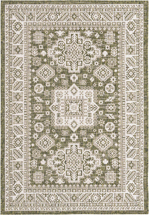Green 4' 1 x 6' 1 Outdoor Aztec Rectangle Area Rug Weather Resistant for Patio, Deck, Terrace, Balcony, Porch 100% Polypropylene Traditional Carpet Mat for Sale at Rug Engine