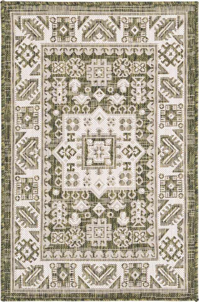 Green 2' x 3' 1 Outdoor Aztec Rectangle Area Rug Weather Resistant for Patio, Deck, Terrace, Balcony, Porch 100% Polypropylene Traditional Carpet Mat for Sale at Rug Engine