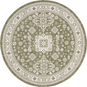 Green 10' x 10' Outdoor Aztec Round Area Rug Weather Resistant for Patio, Deck, Terrace, Balcony, Porch 100% Polypropylene Traditional Carpet Mat for Sale at Rug Engine