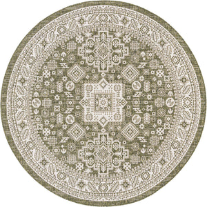 Green 7' 10 x 7' 10 Outdoor Aztec Round Area Rug Weather Resistant for Patio, Deck, Terrace, Balcony, Porch 100% Polypropylene Traditional Carpet Mat for Sale at Rug Engine