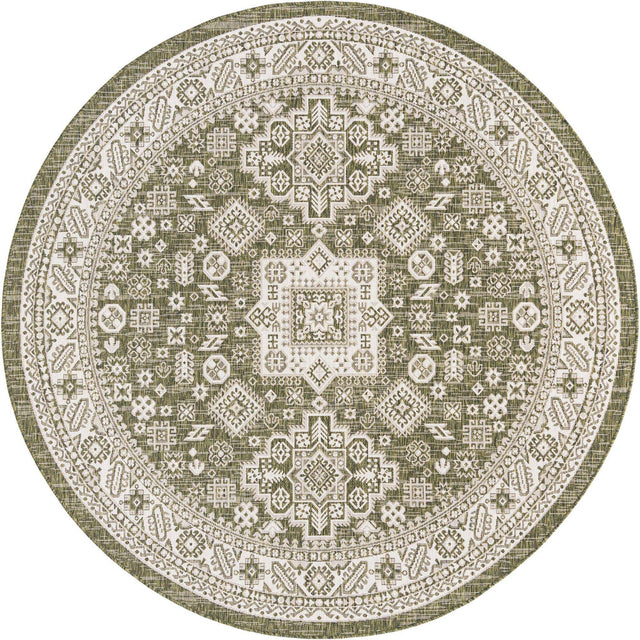 Green 7' 10 x 7' 10 Outdoor Aztec Round Area Rug Weather Resistant for Patio, Deck, Terrace, Balcony, Porch 100% Polypropylene Traditional Carpet Mat for Sale at Rug Engine