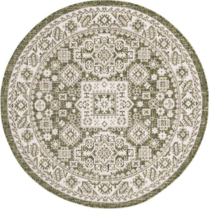 Green 4' 1 x 4' 1 Outdoor Aztec Round Rug