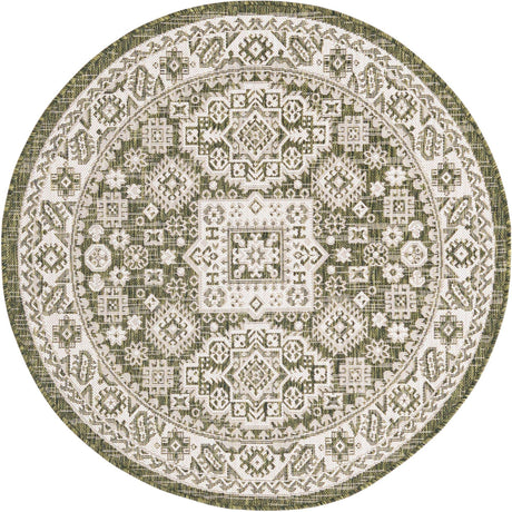 Green 4' 1 x 4' 1 Outdoor Aztec Round Rug