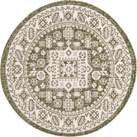 Green 3' 1 x 3' 1 Outdoor Aztec Round Rug