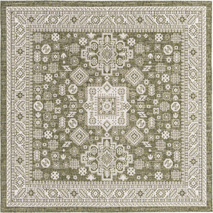 Green 7' 10 x 7' 10 Outdoor Aztec Square Area Rug Weather Resistant for Patio, Deck, Terrace, Balcony, Porch 100% Polypropylene Traditional Carpet Mat for Sale at Rug Engine