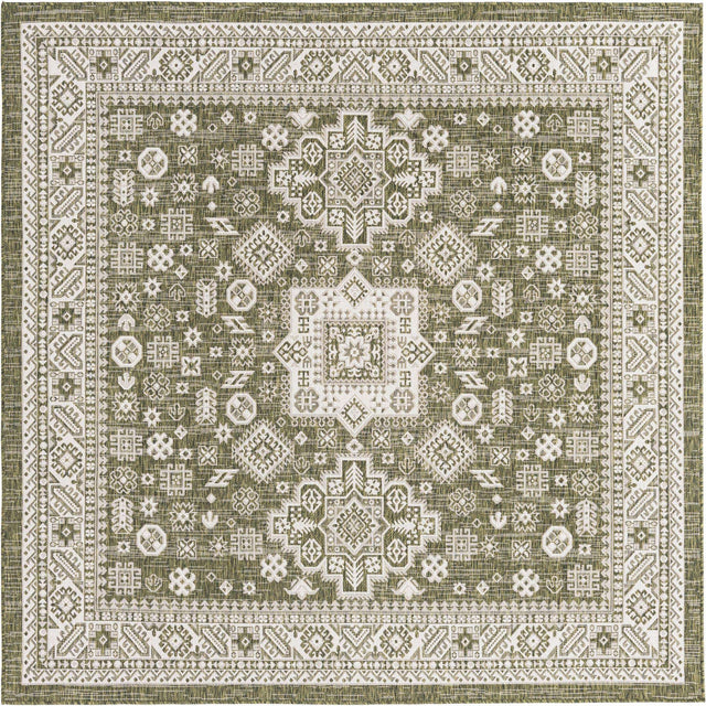 Green 7' 10 x 7' 10 Outdoor Aztec Square Area Rug Weather Resistant for Patio, Deck, Terrace, Balcony, Porch 100% Polypropylene Traditional Carpet Mat for Sale at Rug Engine