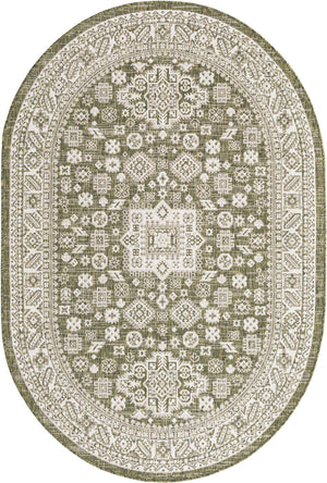 Green 5' 3 x 8' Outdoor Aztec Oval Area Rug Weather Resistant for Patio, Deck, Terrace, Balcony, Porch 100% Polypropylene Traditional Carpet Mat for Sale at Rug Engine