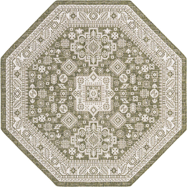 Green 7' 10 x 7' 10 Outdoor Aztec Octagon Area Rug Weather Resistant for Patio, Deck, Terrace, Balcony, Porch 100% Polypropylene Traditional Carpet Mat for Sale at Rug Engine