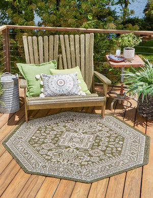 Green 7' 10 x 7' 10 Outdoor Aztec Octagon Area Rug Weather Resistant for Patio, Deck, Terrace, Balcony, Porch 100% Polypropylene Traditional Carpet Mat for Sale at Rug Engine