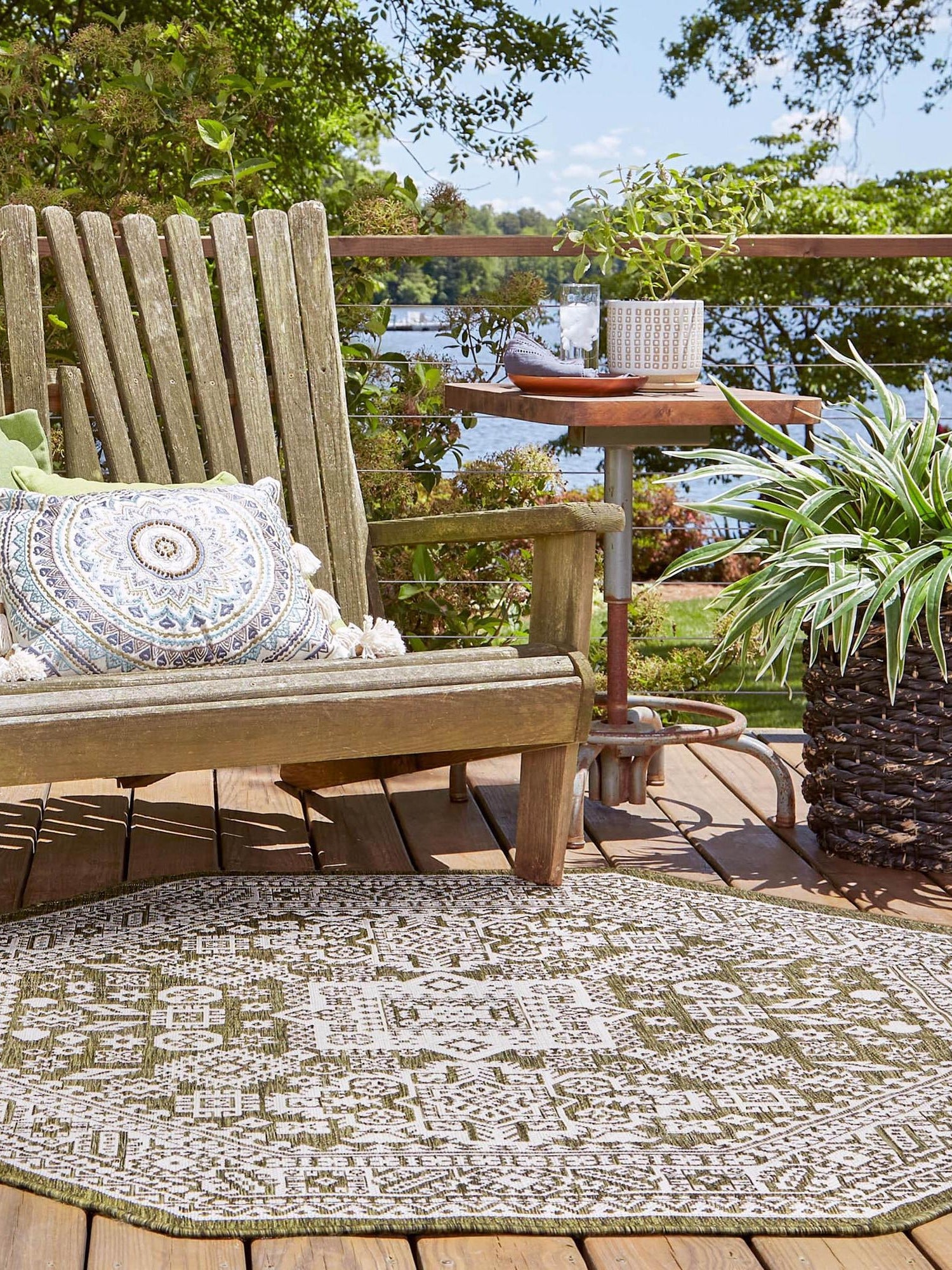Green 5' 3 x 5' 3 Outdoor Aztec Octagon Area Rug Weather Resistant for Patio, Deck, Terrace, Balcony, Porch 100% Polypropylene Traditional Carpet Mat for Sale at Rug Engine