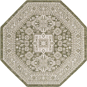 Green 5' 3 x 5' 3 Outdoor Aztec Octagon Area Rug Weather Resistant for Patio, Deck, Terrace, Balcony, Porch 100% Polypropylene Traditional Carpet Mat for Sale at Rug Engine