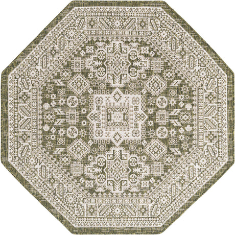 Green 5' 3 x 5' 3 Outdoor Aztec Octagon Area Rug Weather Resistant for Patio, Deck, Terrace, Balcony, Porch 100% Polypropylene Traditional Carpet Mat for Sale at Rug Engine