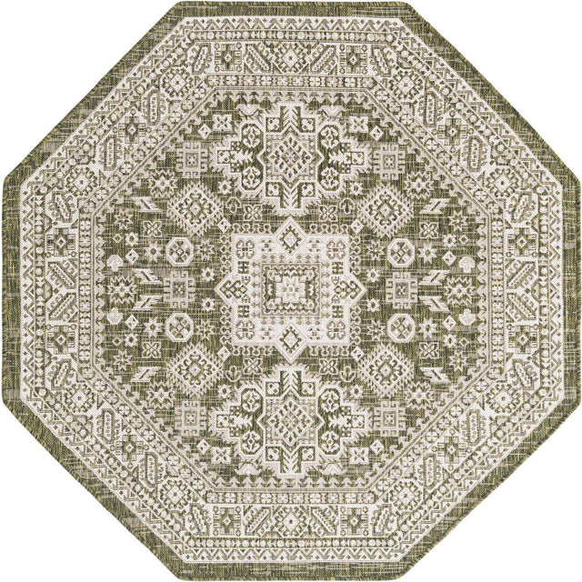 Green 5' 3 x 5' 3 Outdoor Aztec Octagon Area Rug Weather Resistant for Patio, Deck, Terrace, Balcony, Porch 100% Polypropylene Traditional Carpet Mat for Sale at Rug Engine